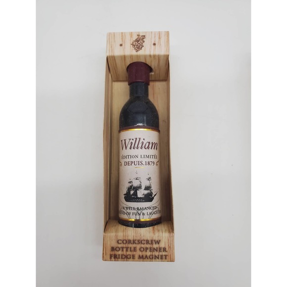 Corkscrew Wine Opener Magnet - Personalized with William - Picture 1 of 2